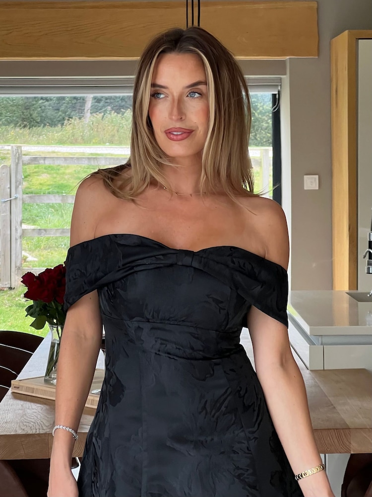Girl In Mind Black Juliet Bow Detail Off The Shoulder Mini Dress - Image 2 of 6