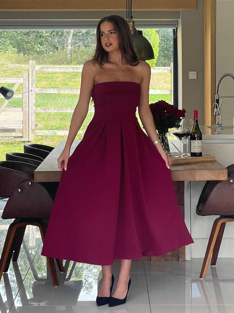 Girl In Mind Red Danni Strapless Bandeau Midi Dress - Image 1 of 6 Girl In Mind Red Danni Strapless Bandeau Midi Dress - Image 1 of 6
