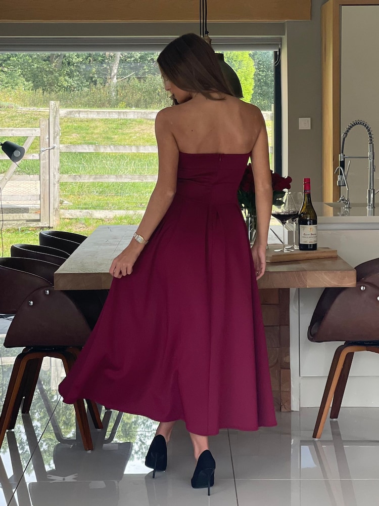 Girl In Mind Red Danni Strapless Bandeau Midi Dress - Image 6 of 6 Girl In Mind Red Danni Strapless Bandeau Midi Dress - Image 6 of 6