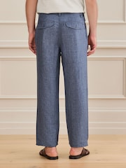 Blue Relaxed Fit Signature 100% Linen Heritage Herringbone Trousers - Image 5 of 10
