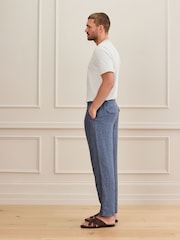 Blue Relaxed Fit Signature 100% Linen Heritage Herringbone Trousers - Image 6 of 10
