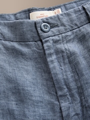Blue Relaxed Fit Signature 100% Linen Heritage Herringbone Trousers - Image 8 of 10