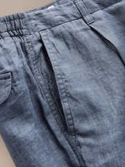 Blue Relaxed Fit Signature 100% Linen Heritage Herringbone Trousers - Image 9 of 10