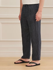 Navy Striped Relaxed Fit Signature Heritage Linen Trousers - Image 1 of 6