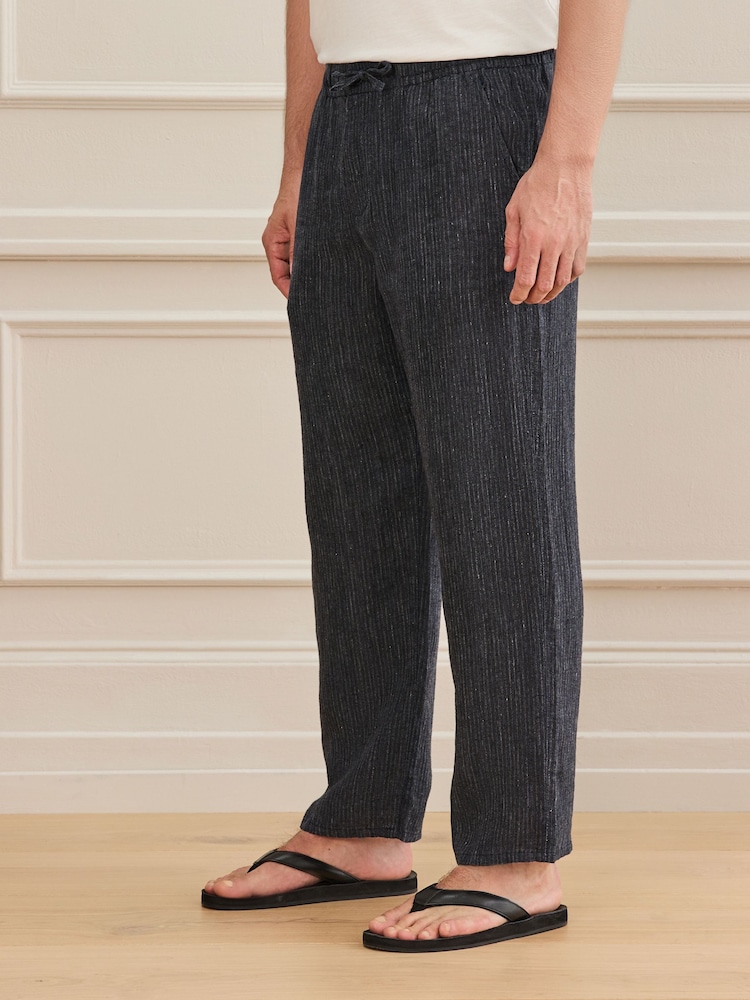Navy Striped Relaxed Fit Signature Heritage Linen Trousers - Image 1 of 6