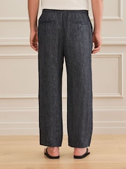 Navy Striped Relaxed Fit Signature Heritage Linen Trousers - Image 2 of 6