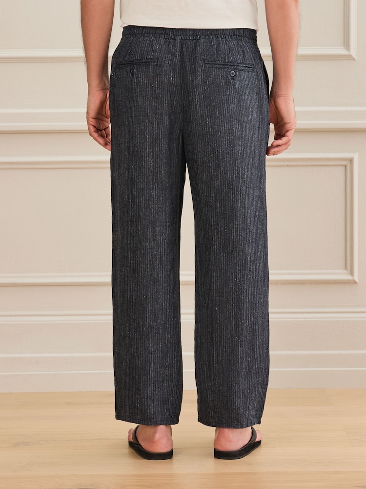 Navy Striped Relaxed Fit Signature Heritage Linen Trousers - Image 2 of 6