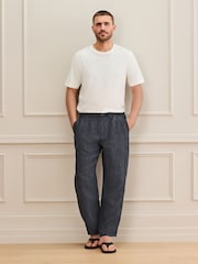 Navy Striped Relaxed Fit Signature Heritage Linen Trousers - Image 3 of 6