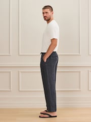 Navy Striped Relaxed Fit Signature Heritage Linen Trousers - Image 4 of 6