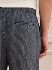 Navy Striped Relaxed Fit Signature Heritage Linen Trousers - Image 6 of 6