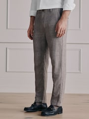 Neutral Checkered Regular Tapered Fit Signature Heritage Linen Rich Trousers - Image 1 of 6