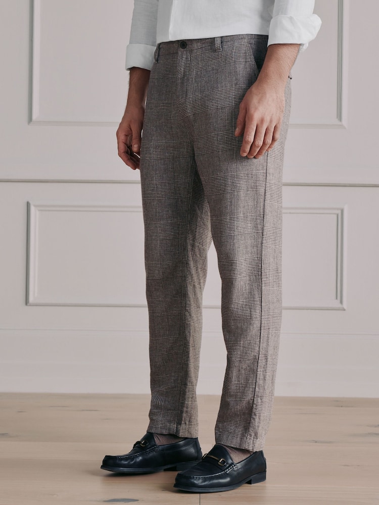 Neutral Checkered Regular Tapered Fit Signature Heritage Linen Rich Trousers - Image 1 of 6