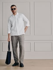 Neutral Checkered Regular Tapered Fit Signature Heritage Linen Rich Trousers - Image 2 of 6
