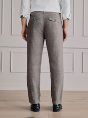 Neutral Checkered Regular Tapered Fit Signature Heritage Linen Rich Trousers - Image 3 of 6