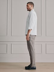 Neutral Checkered Regular Tapered Fit Signature Heritage Linen Rich Trousers - Image 4 of 6