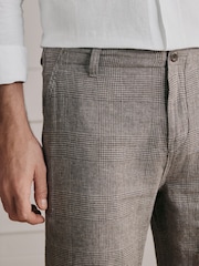 Neutral Checkered Regular Tapered Fit Signature Heritage Linen Rich Trousers - Image 5 of 6
