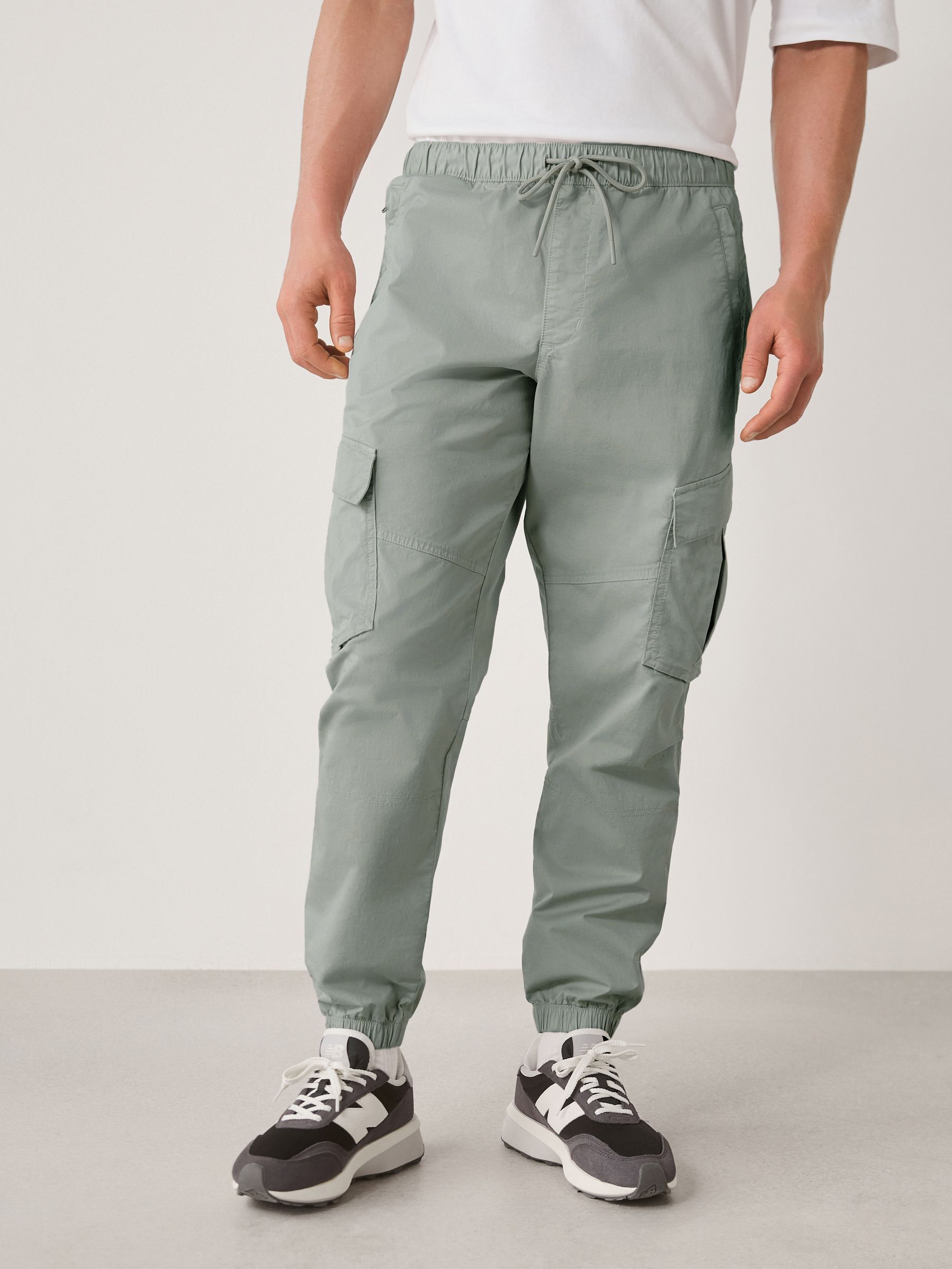 Buy Sage Green Regular Tapered Fit Cotton Stretch Cargo Trousers