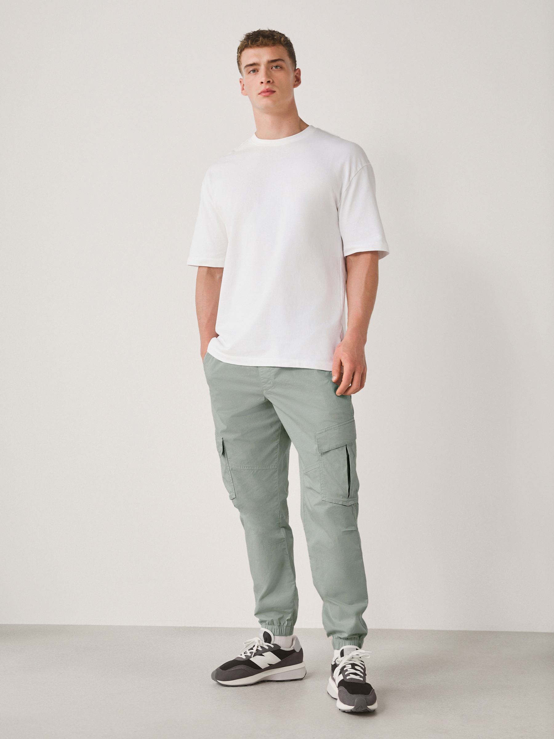 Buy Sage Green Regular Tapered Fit Cotton Stretch Cargo Trousers
