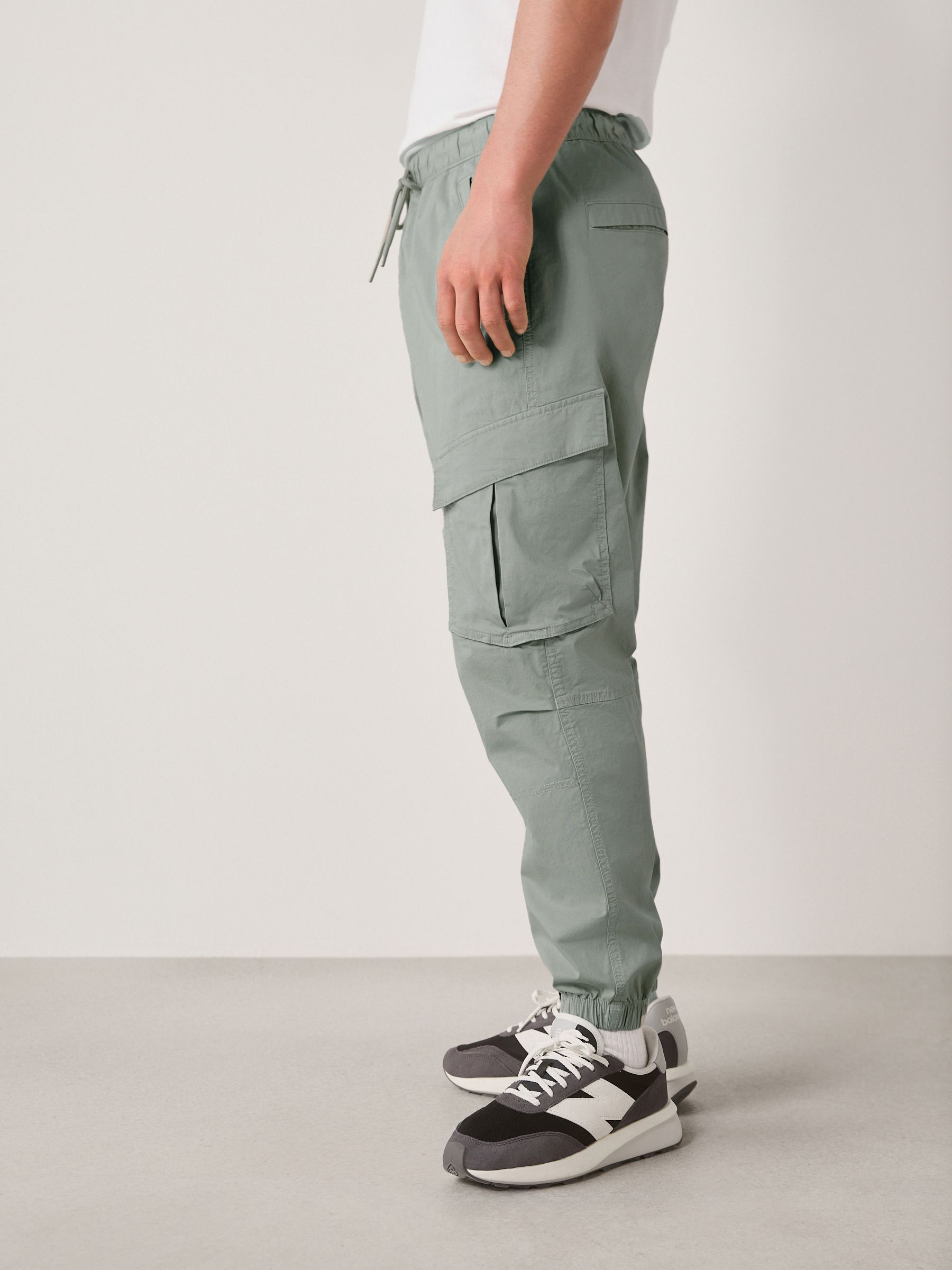 Buy Sage Green Regular Tapered Fit Cotton Stretch Cargo Trousers
