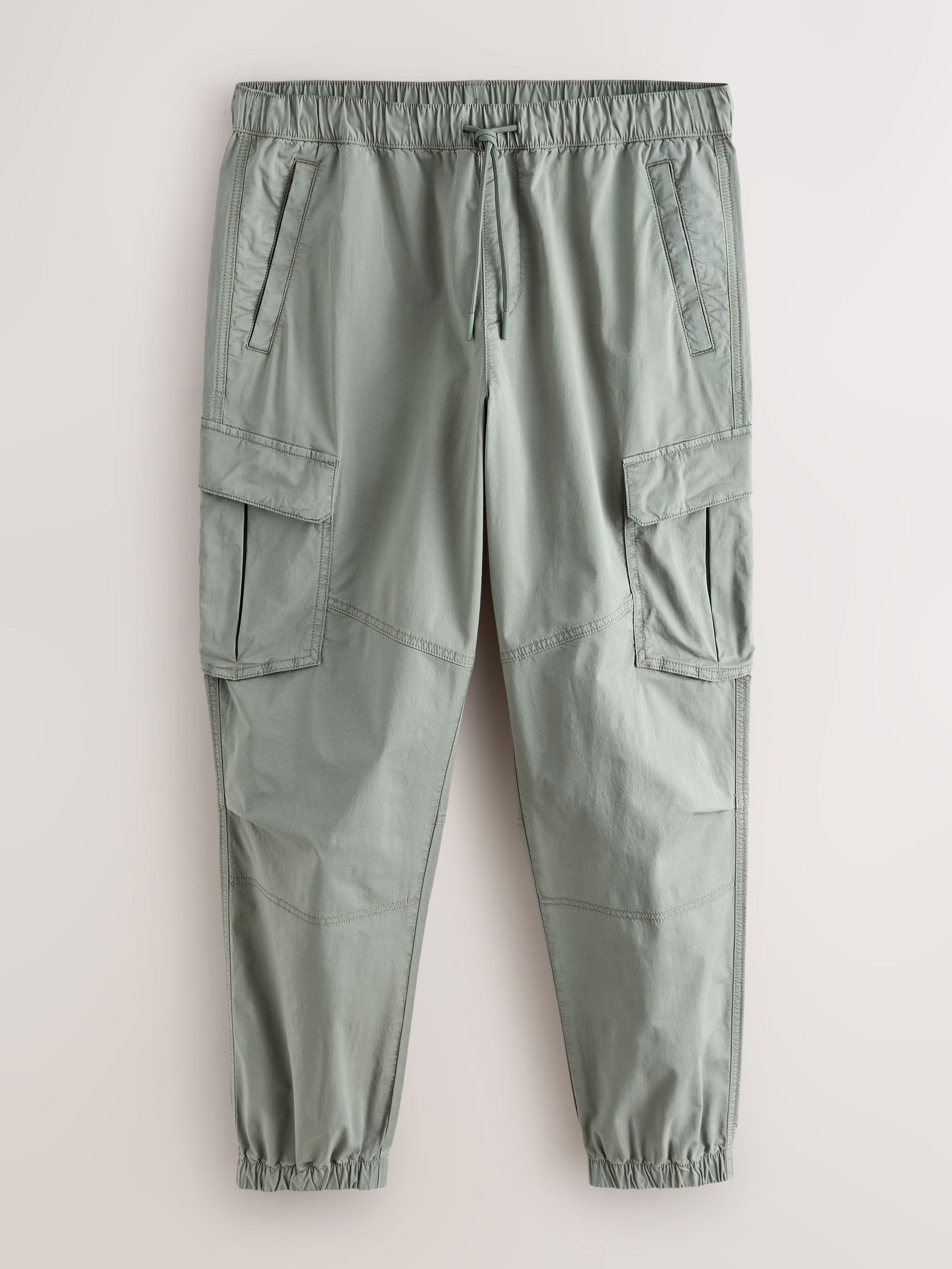 Buy Sage Green Regular Tapered Fit Cotton Stretch Cargo Trousers