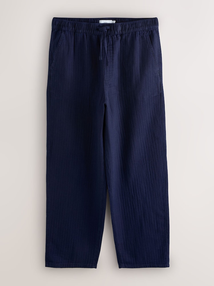 Indigo Blue Striped Baggy Fit 100% Cotton Trousers With Elasticated Waist - Image 1 of 3