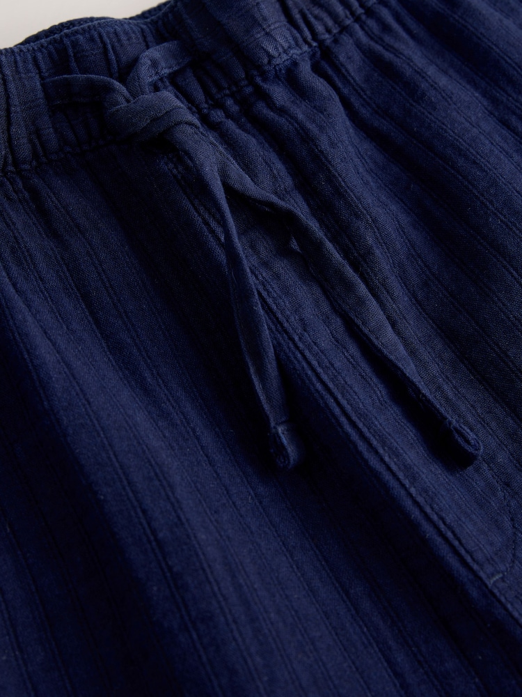 Indigo Blue Striped Baggy Fit 100% Cotton Trousers With Elasticated Waist - Image 2 of 3