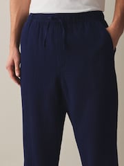 Indigo Blue Striped Baggy Fit 100% Cotton Trousers With Elasticated Waist - Image 5 of 9