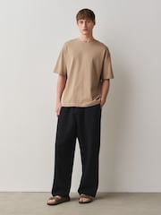 Black Honeycomb Baggy Fit 100% Cotton Trousers With Elasticated Waist - Image 1 of 8