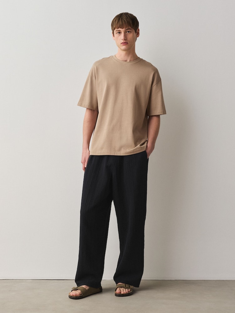 Black Honeycomb Baggy Fit 100% Cotton Trousers With Elasticated Waist - Image 1 of 8