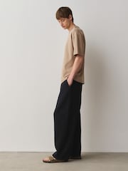 Black Honeycomb Baggy Fit 100% Cotton Trousers With Elasticated Waist - Image 2 of 8