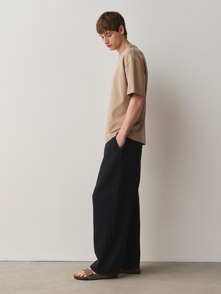 Black Honeycomb Baggy Fit 100% Cotton Trousers With Elasticated Waist - Image 2 of 8