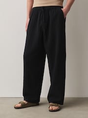 Black Honeycomb Baggy Fit 100% Cotton Trousers With Elasticated Waist - Image 3 of 8