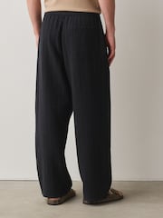 Black Honeycomb Baggy Fit 100% Cotton Trousers With Elasticated Waist - Image 4 of 8