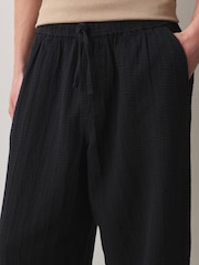 Black Honeycomb Baggy Fit 100% Cotton Trousers With Elasticated Waist - Image 5 of 8
