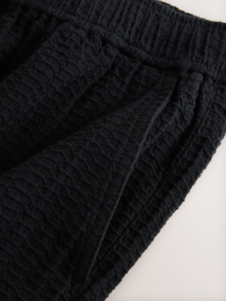 Black Honeycomb Baggy Fit 100% Cotton Trousers With Elasticated Waist - Image 8 of 8