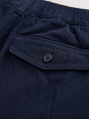 Navy Relaxed Tapered Fit Cotton Rich Summerweight Seersucker Textured Trousers With Stretch - Image 10 of 11