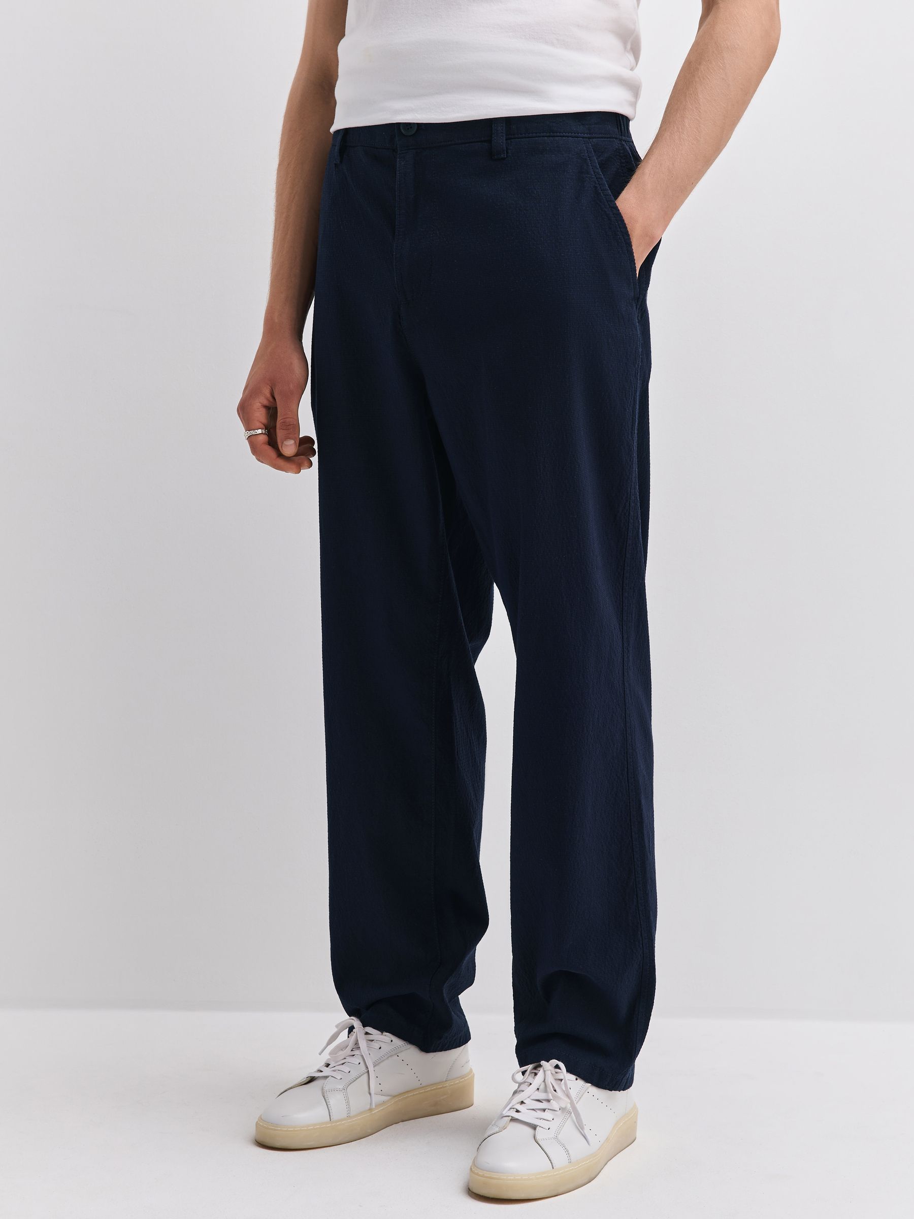 Buy Navy Blue Relaxed Tapered Fit Seersucker Trousers from Next USA