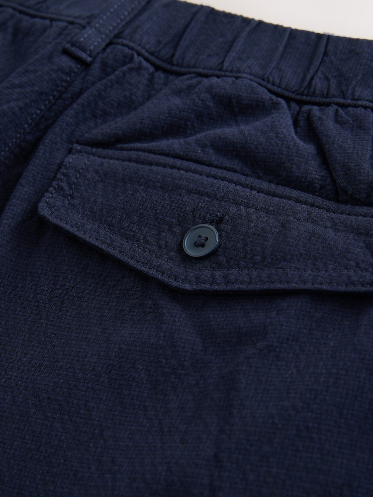 Navy Relaxed Tapered Fit Cotton Rich Summerweight Seersucker Textured Trousers With Stretch - Image 5 of 5