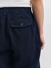 Navy Relaxed Tapered Fit Cotton Rich Summerweight Seersucker Textured Trousers With Stretch - Image 6 of 11