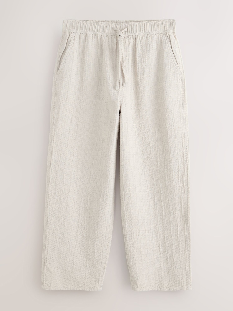 Ecru Honeycomb Baggy Fit 100% Cotton Trousers With Elasticated Waist - Image 1 of 3
