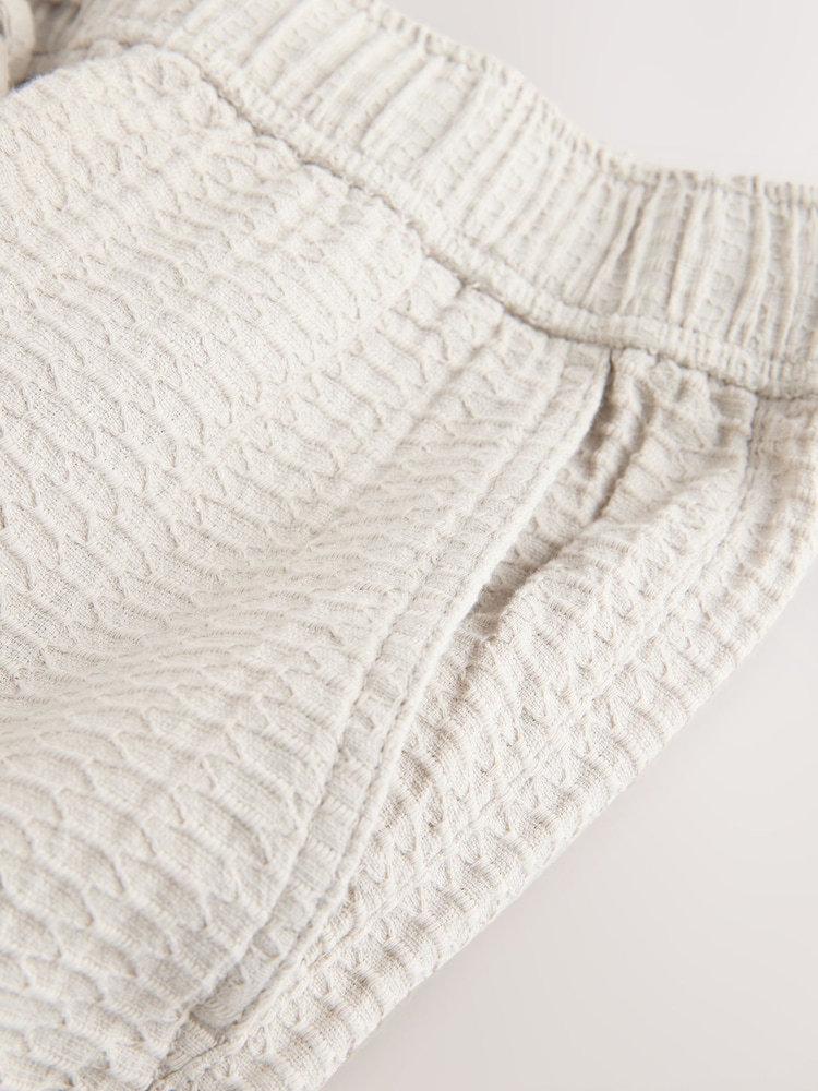 Ecru Honeycomb Baggy Fit 100% Cotton Trousers With Elasticated Waist - Image 2 of 3