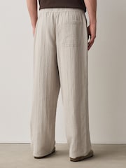 Ecru Honeycomb - 100% Cotton Trousers With Elasticated Waist - 圖片 4/9