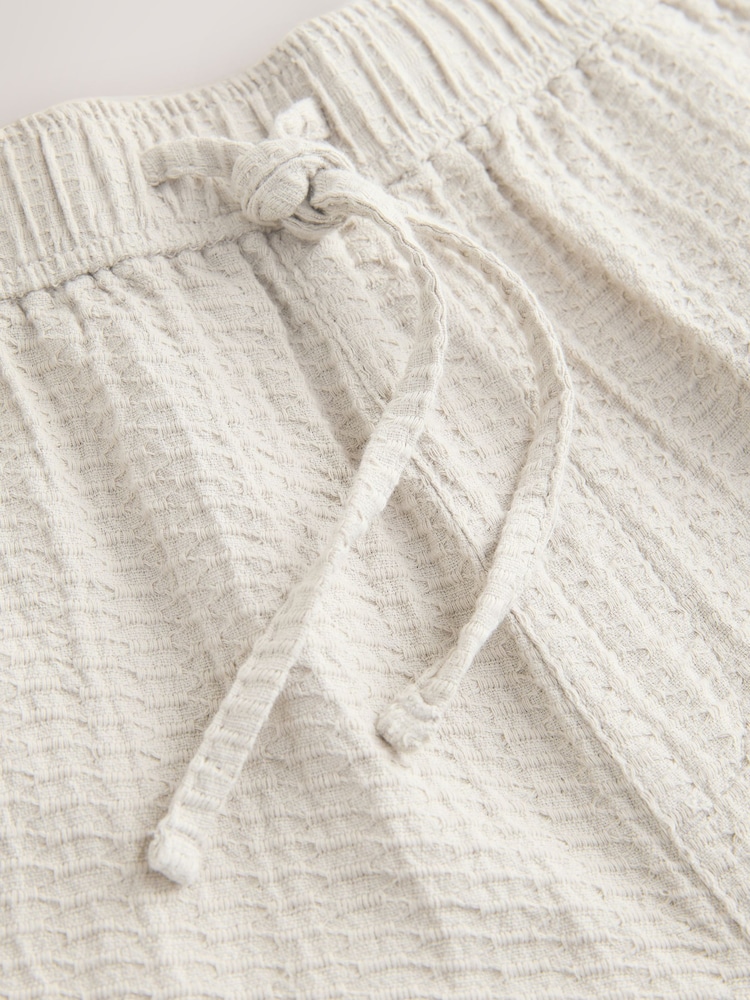 Ecru Honeycomb - 100% Cotton Trousers With Elasticated Waist - 圖片 9/9