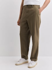 Khaki Green Relaxed Tapered Fit Cotton Rich Summerweight Seersucker Textured Trousers With Stretch - Image 3 of 4