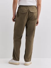 Khaki Green Relaxed Tapered Fit Cotton Rich Summerweight Seersucker Textured Trousers With Stretch - Image 4 of 4