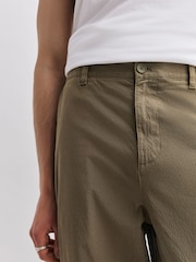 Khaki Green Relaxed Tapered Fit Cotton Rich Summerweight Seersucker Textured Trousers With Stretch - Image 5 of 9