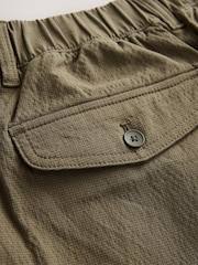 Khaki Green Relaxed Tapered Fit Cotton Rich Summerweight Seersucker Textured Trousers With Stretch - Image 9 of 9
