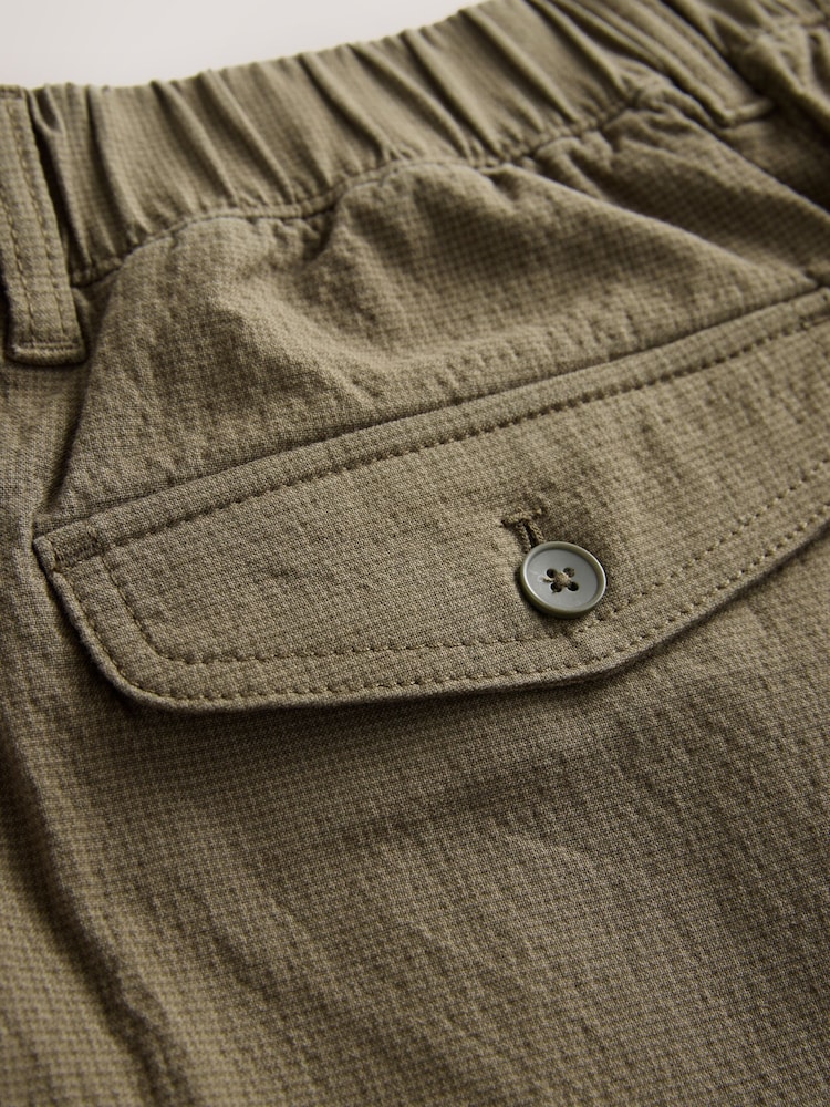 Khaki Green Relaxed Tapered Fit Cotton Rich Summerweight Seersucker Textured Trousers With Stretch - Image 9 of 9