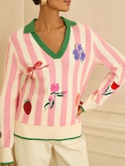Love & Roses Embroidered Knitted Collard Jumper - Imaginea 2 din 4