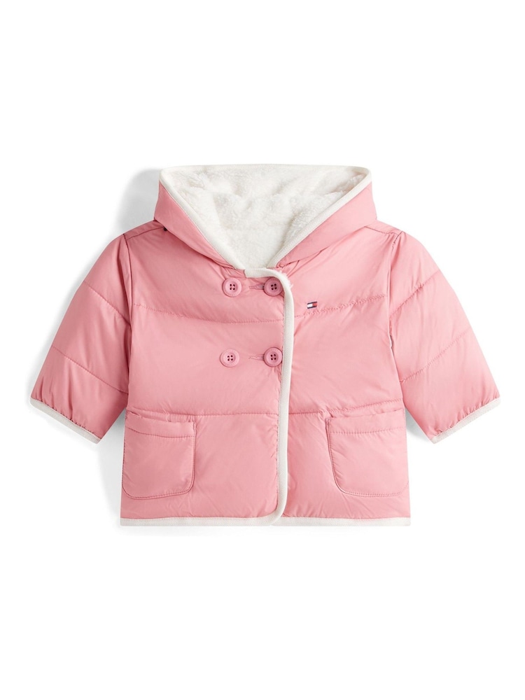 Tommy Hilfiger Pink Reversible Teddy Fleece Jacket - Image 1 of 2 Tommy Hilfiger Pink Reversible Teddy Fleece Jacket - Image 1 of 2